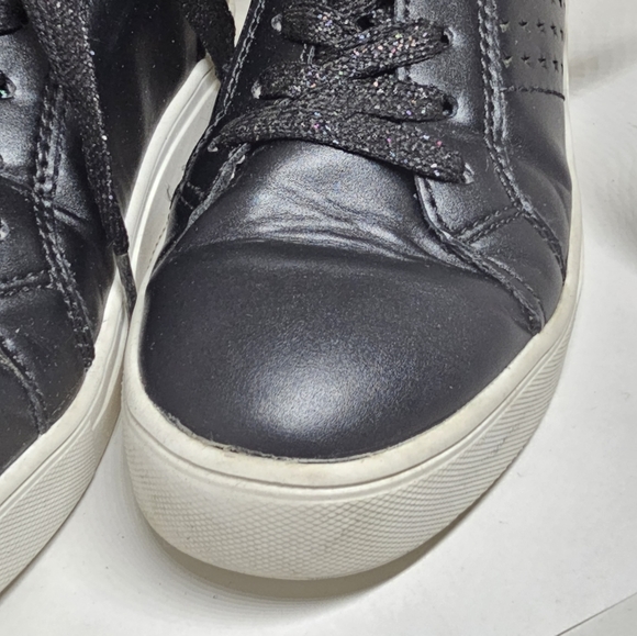 Kids Black Sneakers/Shoes w. Multi-Colored Metallic Stars Leopard Print & Laces - Picture 11 of 16